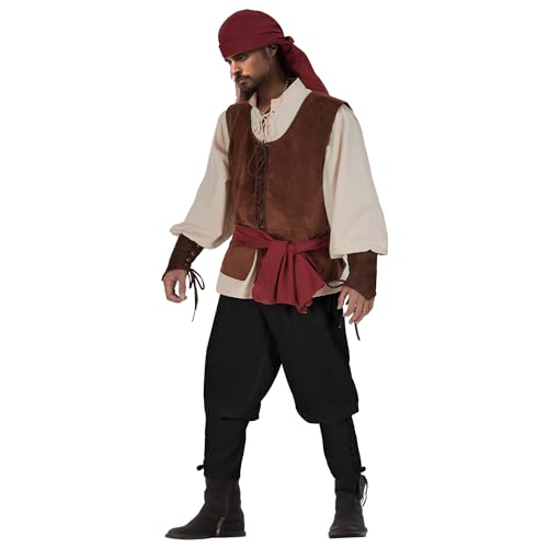 IWQBQ Men's Pirate Costume 5 Pcs Medieval Renaissance Outfits Halloween Viking Set(Z3601,L) - Image 3