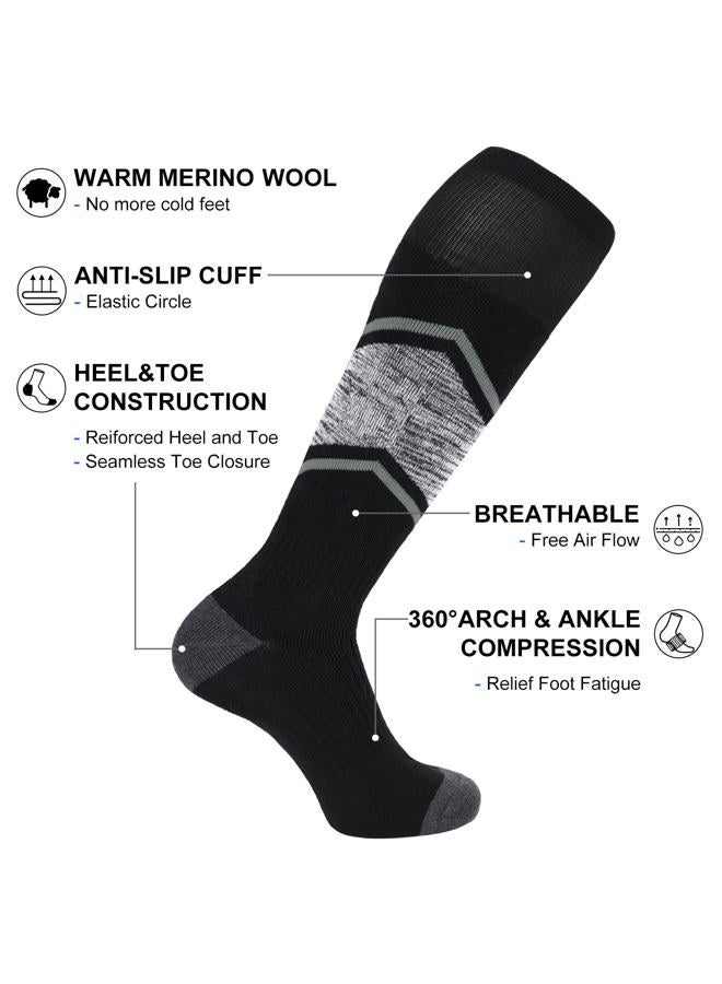 FITRELL 2 Pack Men's and Women's Ski Socks Full Cushioned Winter Merino Wool Thermal Knee High Warm Socks for Skiing Snowboarding, Black, X-Large, Shoe Size 13-15 - Image 4