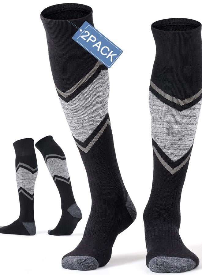 FITRELL 2 Pack Men's and Women's Ski Socks Full Cushioned Winter Merino Wool Thermal Knee High Warm Socks for Skiing Snowboarding, Black, X-Large, Shoe Size 13-15 - Image 1
