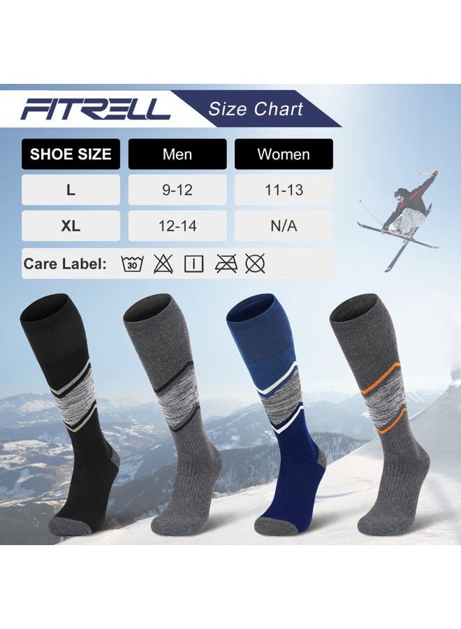 FITRELL 2 Pack Men's and Women's Ski Socks Full Cushioned Winter Merino Wool Thermal Knee High Warm Socks for Skiing Snowboarding, Black, X-Large, Shoe Size 13-15 - Image 2
