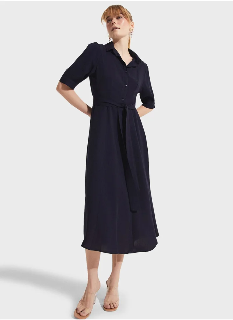 JUNE Belted Shirt Dress