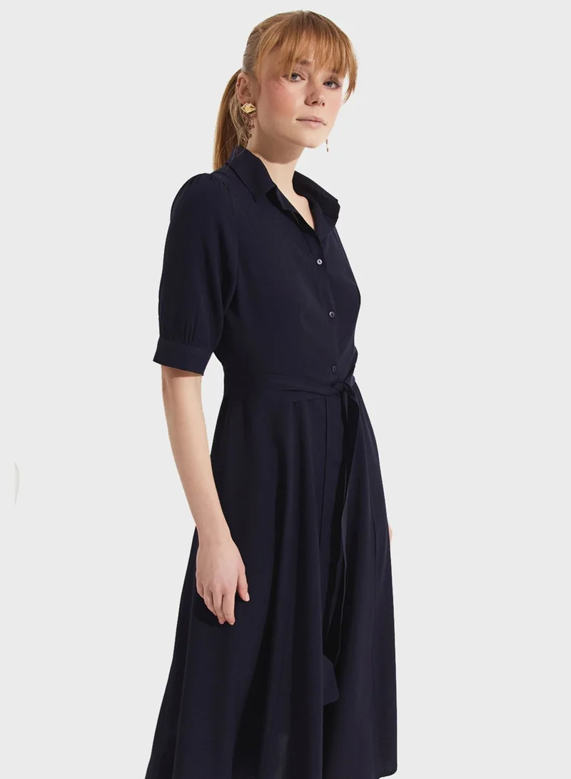 JUNE Belted Midi Dress