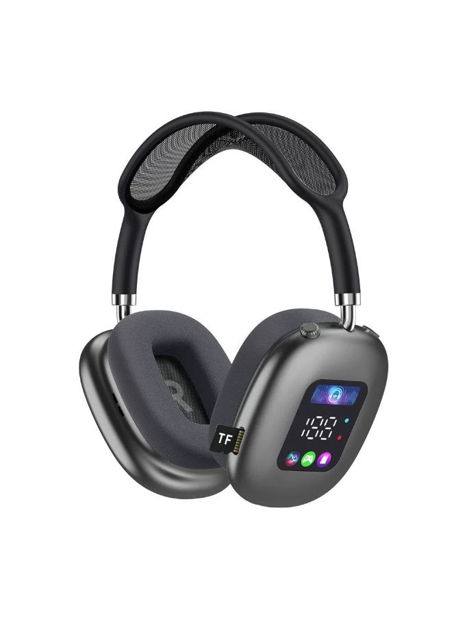 AKZ MAX600 New Wireless Headset Bluetooth Earphones with RGB Digital Display Screen Earphones and Card Reading Earphones Black - Image 3