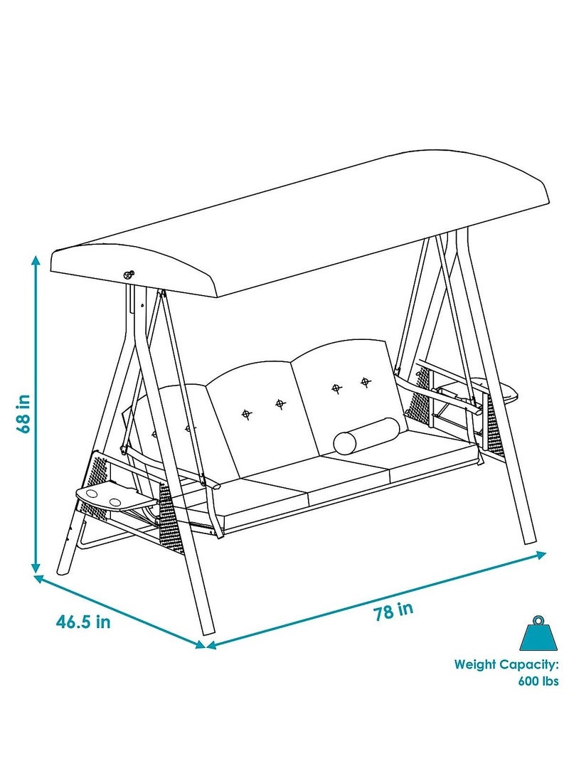 Generic 3-Seater Swing Patio with Weather Resistant Steel Frame, Adjustable Tilt Canopy, Cushions and Pillow Included, Beige - Image 5