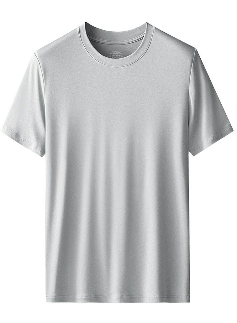 Loquat Men's Solid Color Classic Short Sleeve Crew Neck T-Shirt Pale Grey 