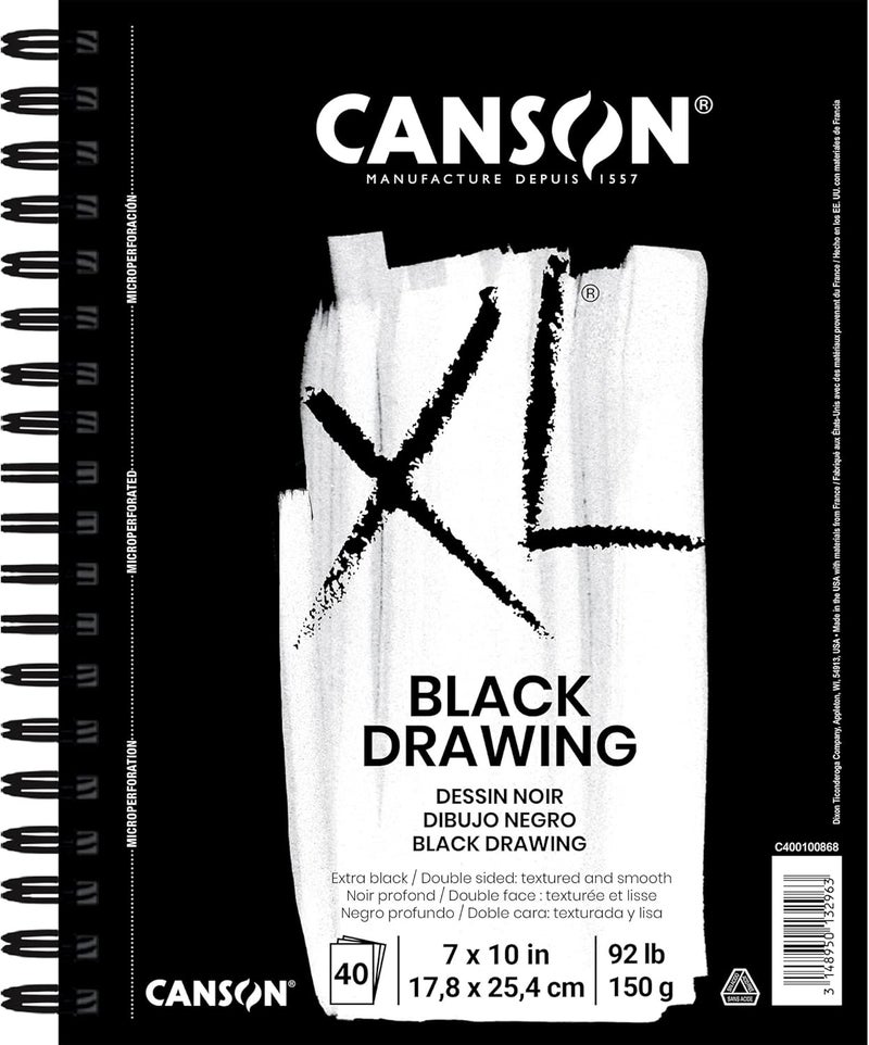 Canson XL Series Drawing Paper Black Wirebound Pad 7x10 inches 40 Sheets 92lb150g  Artist Paper for Adults and Students  Colored Pencil Ink Pastel Marker - Image 1