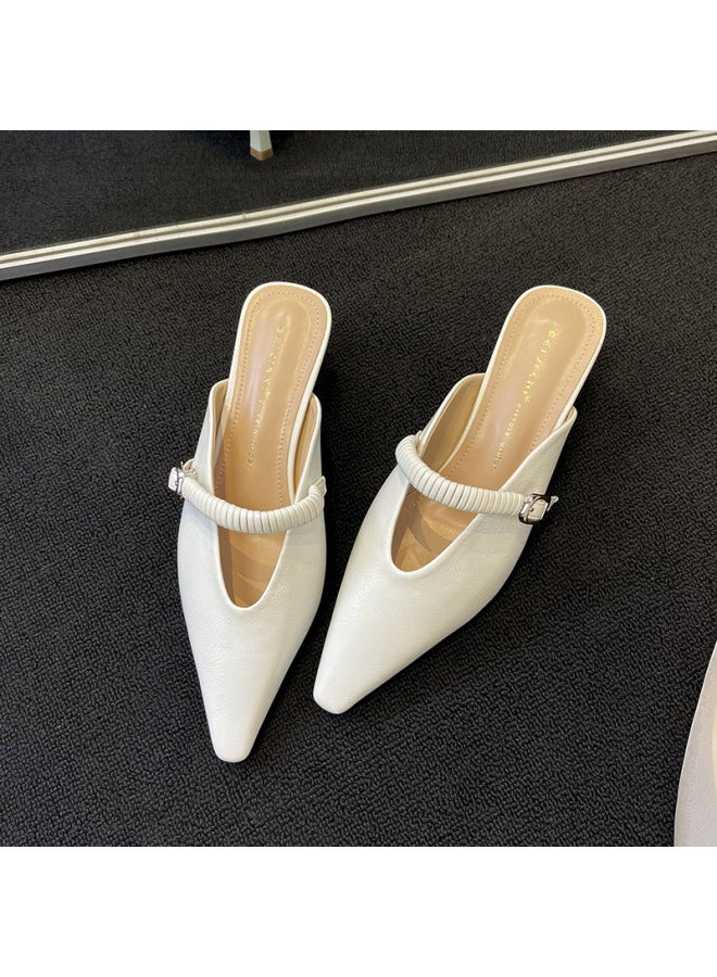 3582-1 Versatile Elegant Baotou Sandals For Women, Pointed Toe Stiletto Heels, Half Slippers, Medium Heels, Mules, High Heels