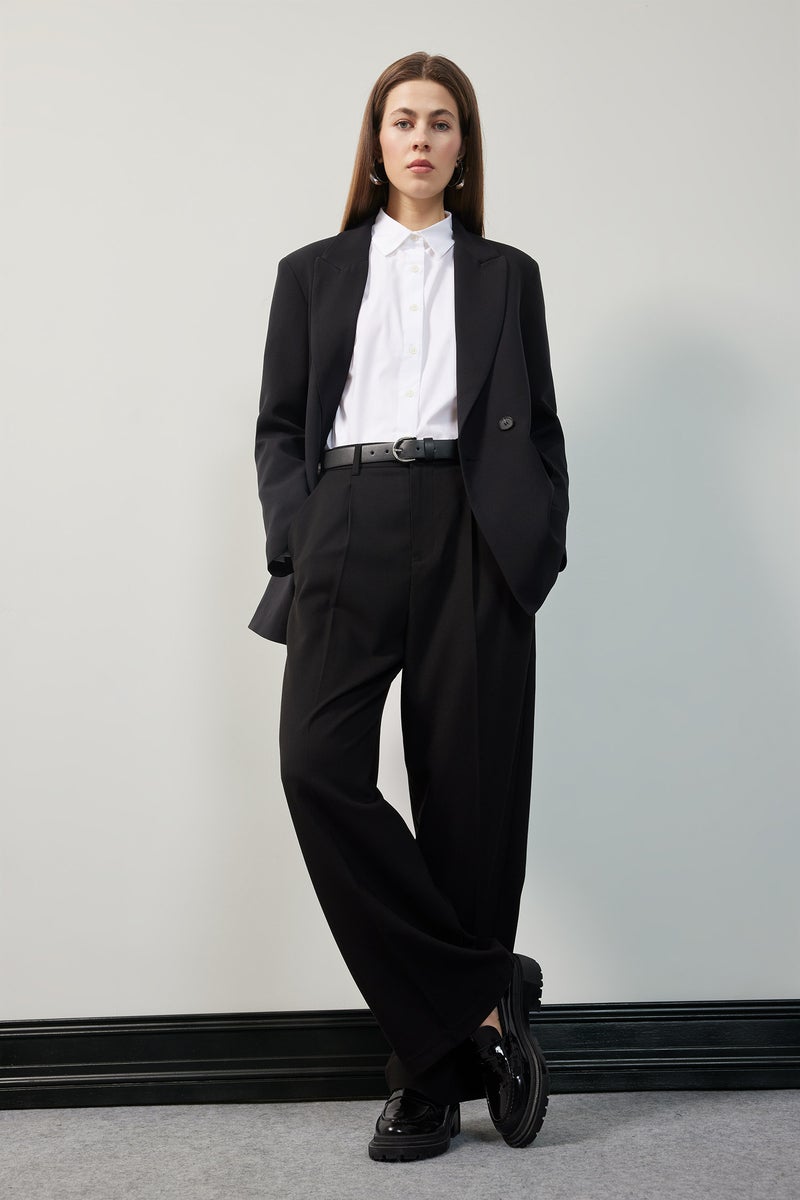 DeFacto Woman Wide Leg Pocketed High Waist Basic Classic Black Trousers - Image 2