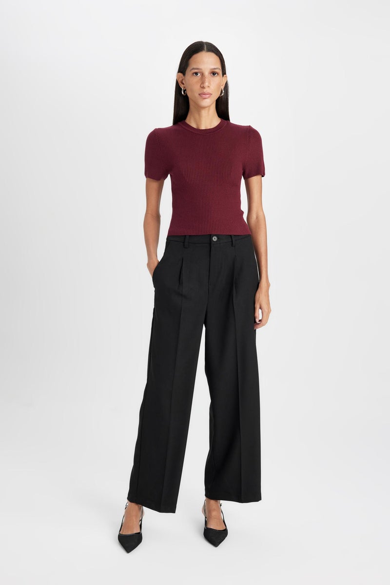 DeFacto Woman Wide Leg Pocketed High Waist Basic Classic Black Trousers - Image 5