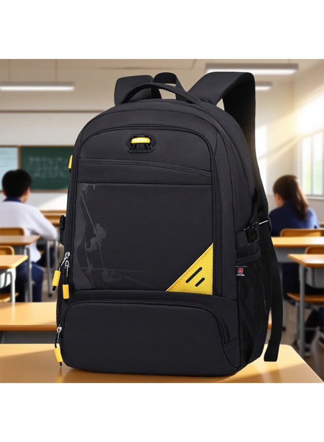 Edison High School Student Backpack Large Capacity Double Shoulder Bag Junior High School College Student Waterproof Travel Backpack K031-1 Black - Image 1