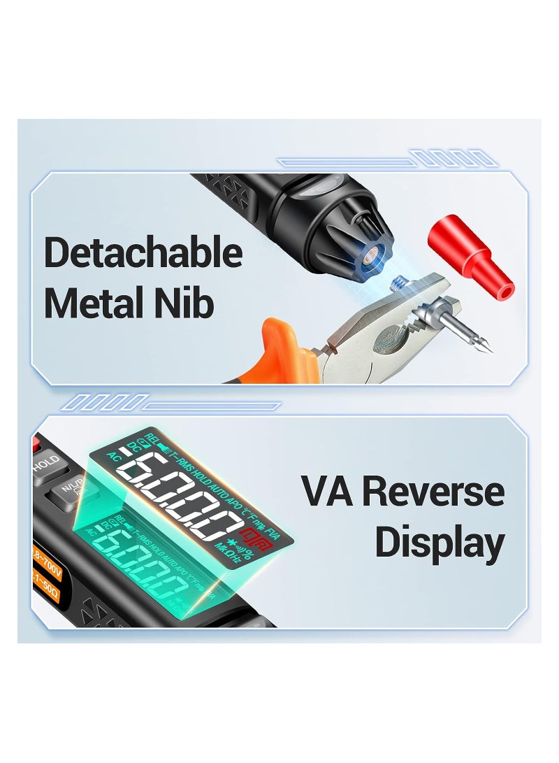 Pen Type Digital Multimeter AC/DC Voltage Tester, 6000 Counts Intelligent Professional Current Meter Non-Contact Voltmeter Sensor Pen, Test with Resistance Continuity Capacitance Diode Live Wire - Image 4