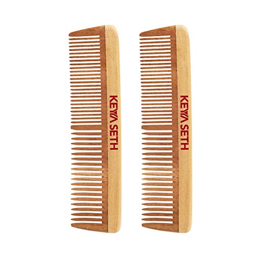 KEYA SETH AROMATHERAPY, DEVICE OF DROP Keya Seth Aromatherapy, Organic Neem Wooden Comb II Massages Scalp, Stimulates Hair Growth, Removes Dandruff Pack of 2 - Image 1