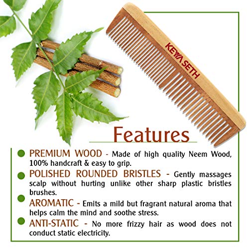 KEYA SETH AROMATHERAPY, DEVICE OF DROP Keya Seth Aromatherapy, Organic Neem Wooden Comb II Massages Scalp, Stimulates Hair Growth, Removes Dandruff Pack of 2 - Image 4