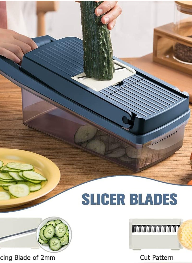 Rightsure Vegetable Chopper Dicer Onion Chopper, 12 in 1 Vegetable Shredder Food Chopper Fruits Cutter with 7 Stainless Steel Blades, Adjustable Slicer, Vegetable Cutter with Drain Rack Storage Container  - Image 2