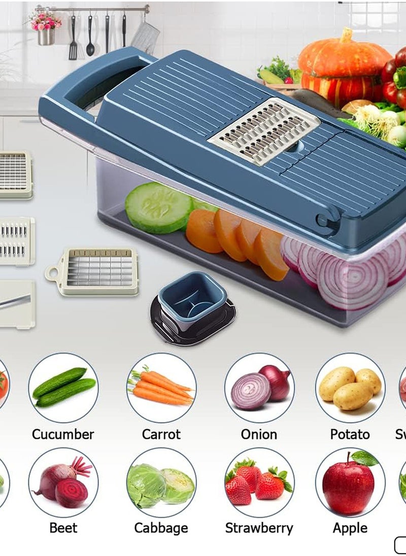 Rightsure Vegetable Chopper Dicer Onion Chopper, 12 in 1 Vegetable Shredder Food Chopper Fruits Cutter with 7 Stainless Steel Blades, Adjustable Slicer, Vegetable Cutter with Drain Rack Storage Container  - Image 3