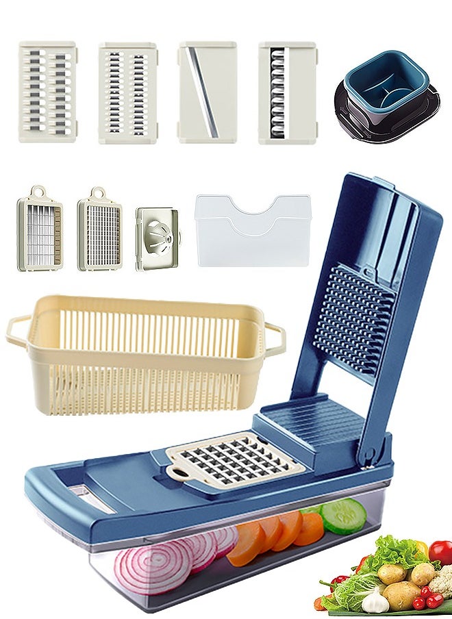 Rightsure Vegetable Chopper Dicer Onion Chopper, 12 in 1 Vegetable Shredder Food Chopper Fruits Cutter with 7 Stainless Steel Blades, Adjustable Slicer, Vegetable Cutter with Drain Rack Storage Container  - Image 1