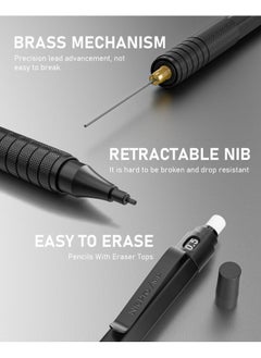 Nicpro 30Pcs Black Metal Mechanical Pencil Set In Leather Case Art Drafting Pencil 0.5 0.7 0.9 Mm 2Mm Lead Pencil Holders For Sketching Drawing With 16 Tube (6B 4B 2B Hb 2H 4H Colors)Lead Refills  - Image 4