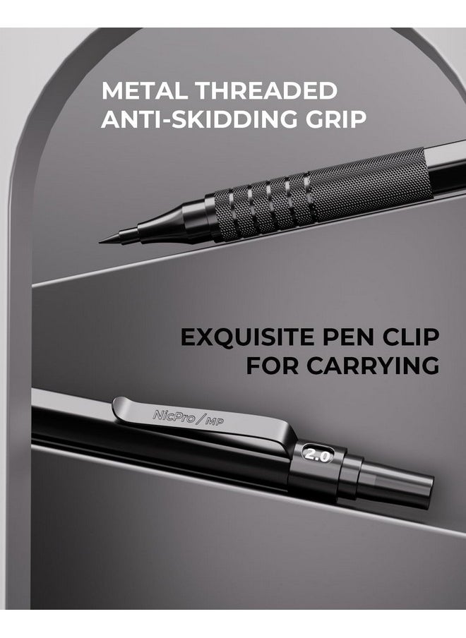 Nicpro 30Pcs Black Metal Mechanical Pencil Set In Leather Case Art Drafting Pencil 0.5 0.7 0.9 Mm 2Mm Lead Pencil Holders For Sketching Drawing With 16 Tube (6B 4B 2B Hb 2H 4H Colors)Lead Refills  - Image 5