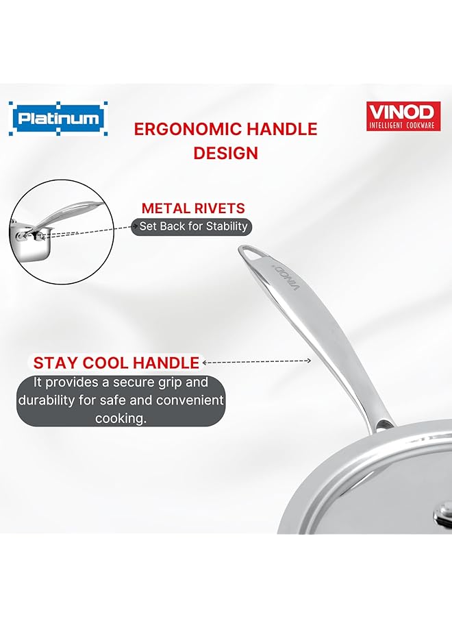 فينود مقلاة بلاتينيوم ثلاثية الطبقات من الفولاذ المقاوم للصدأ، سعة 2.6 لتر | مقلاة بغطاء من الفولاذ المقاوم للصدأ، مقاس 24 سم، فضية - Image 5