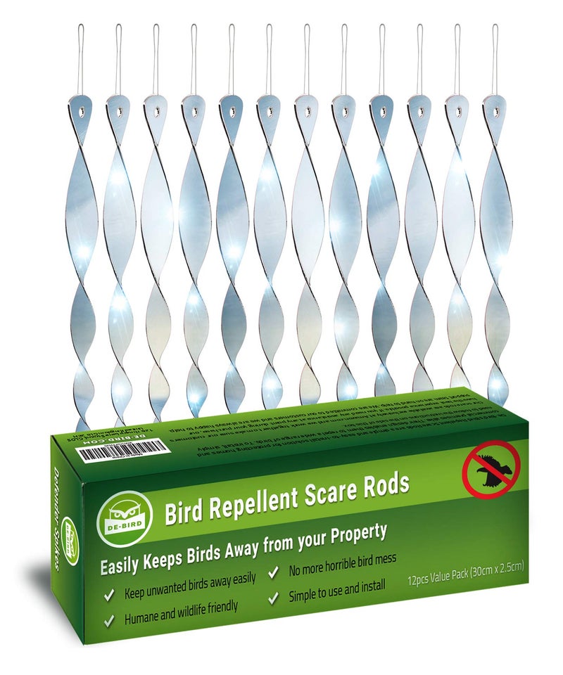 De-Bird Bird Scare Rods, Deterrents for Outside to Birds Away, Easy-Install Deterrent, Woodpecker Deterrent House and Yard, 12-Pack - Image 1