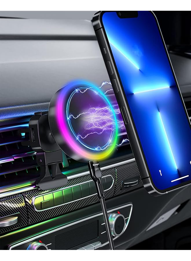 إكسفور لشاحن سيارة 15 وات [لا مزيد من التسخين] حامل هاتف مغناطيسي لشاحن لاسلكي، حامل هاتف سيارة بفتحة تهوية لهاتف Iphone 15 Pro Plus Max 14 13 12 Case - Image 1