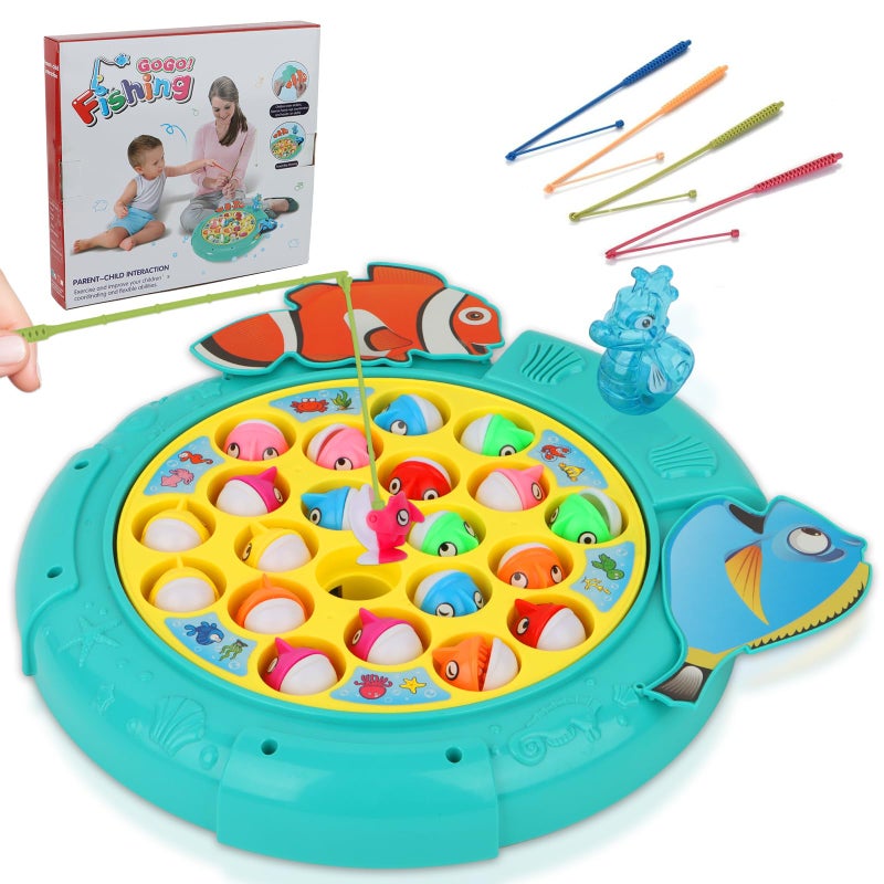 QuadPro Magnetic Fishing Games Set - Fun and Educational Fishing Toys for Toddlers and Kids  Includes 21 Fish  4 Poles  Rotating Board  and On-Off Music  Perfect Fish Toy for Go Fish Fun - Image 1