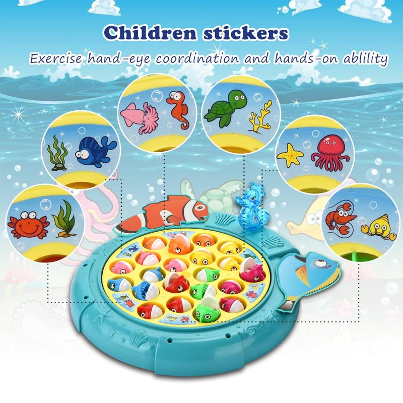 QuadPro Magnetic Fishing Games Set - Fun and Educational Fishing Toys for Toddlers and Kids  Includes 21 Fish  4 Poles  Rotating Board  and On-Off Music  Perfect Fish Toy for Go Fish Fun - Image 3