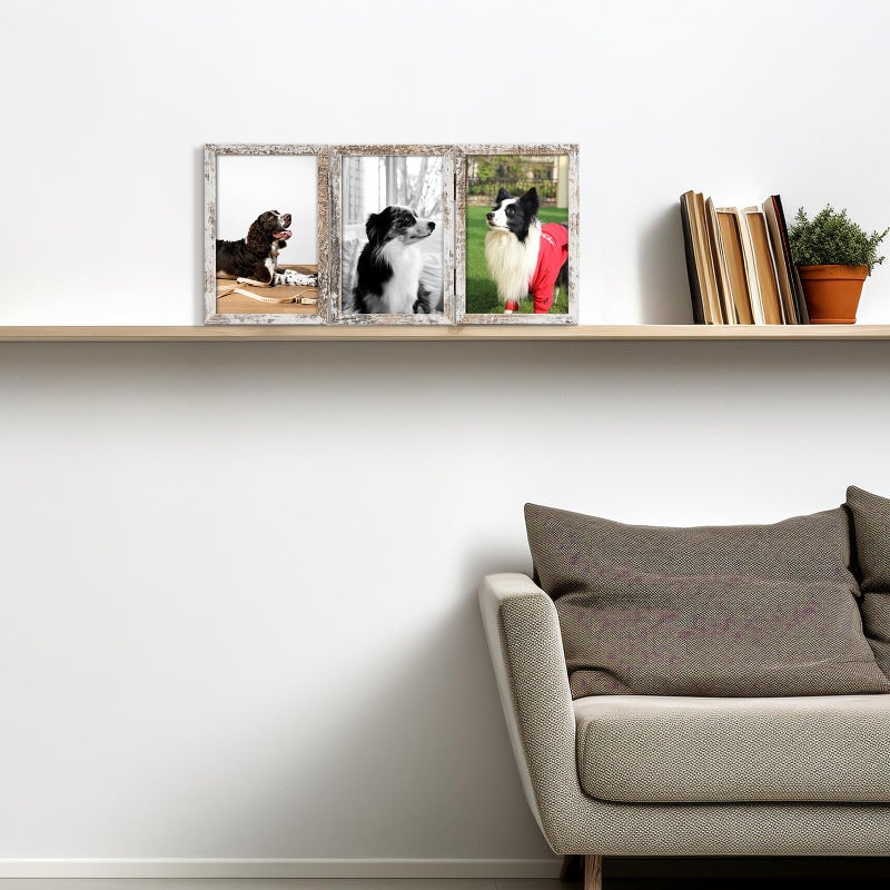 Space Art Deco 4x6 Triple Hinged Frames, 3 Folding Picture Frame, Triptych Photo Frame, Stand Vertically on Desktop or Tabletop, Distressed White - Image 5