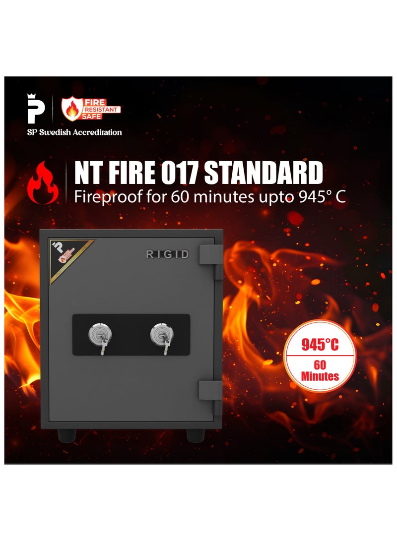 RIGID Fire Resistant Steel Safe with Dual Key Lock, 70Kg  - Image 2