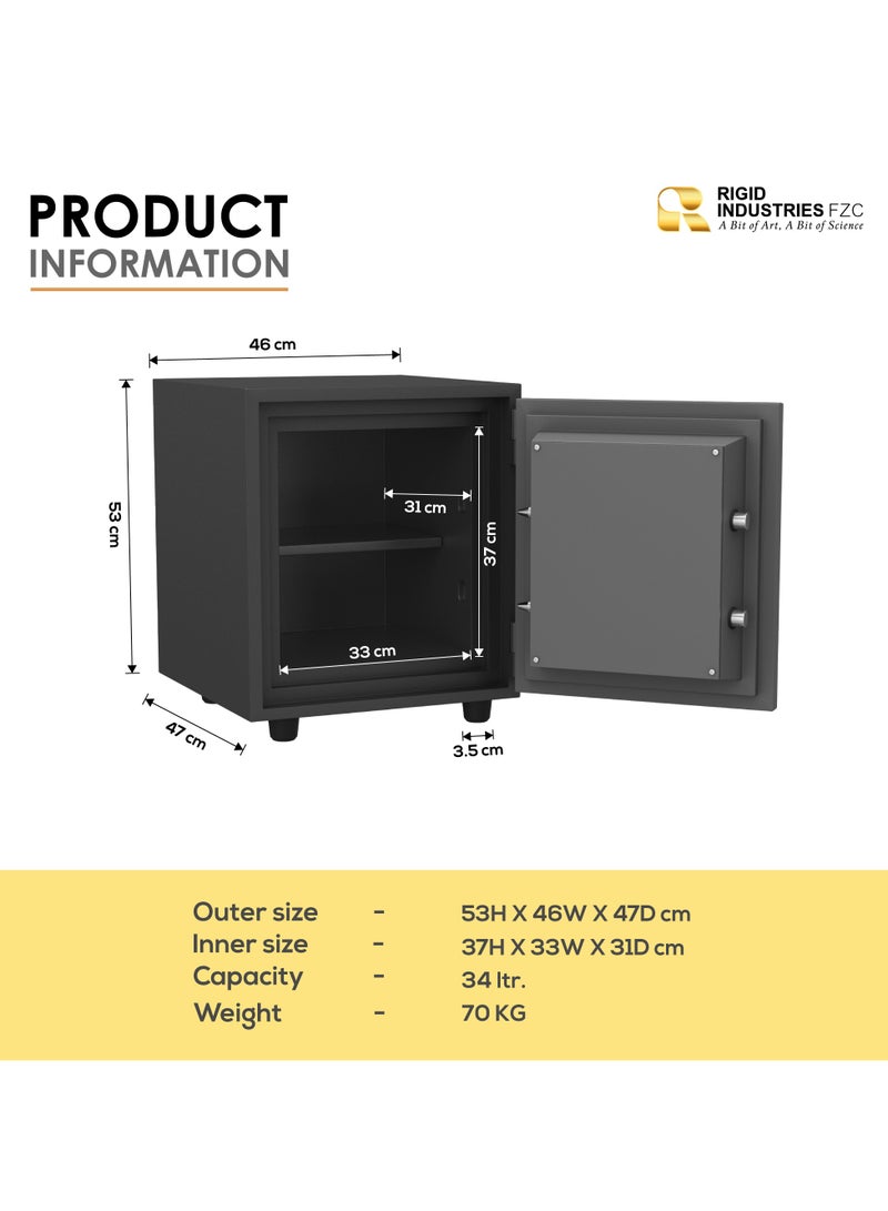 RIGID Fire Resistant Steel Safe with Dual Key Lock, 70Kg  - Image 3