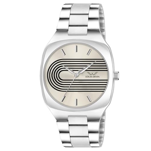 LOUIS DEVIN Stainless Steel Chain Analog Wrist Watch for Men (Silver-Black Dial) | LD-G073-CBLK-CH - Image 1