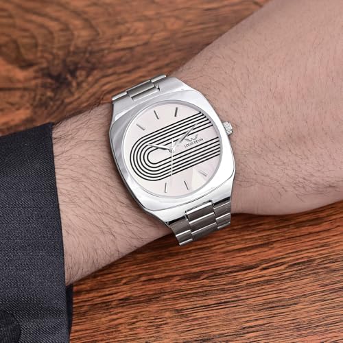 LOUIS DEVIN Stainless Steel Chain Analog Wrist Watch for Men (Silver-Black Dial) | LD-G073-CBLK-CH - Image 2