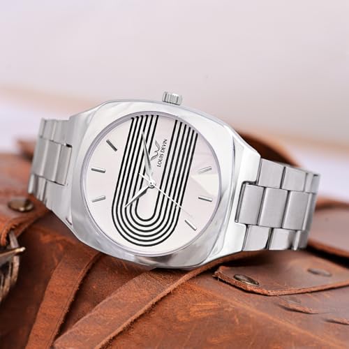 LOUIS DEVIN Stainless Steel Chain Analog Wrist Watch for Men (Silver-Black Dial) | LD-G073-CBLK-CH - Image 3