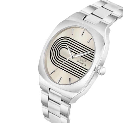 LOUIS DEVIN Stainless Steel Chain Analog Wrist Watch for Men (Silver-Black Dial) | LD-G073-CBLK-CH - Image 5