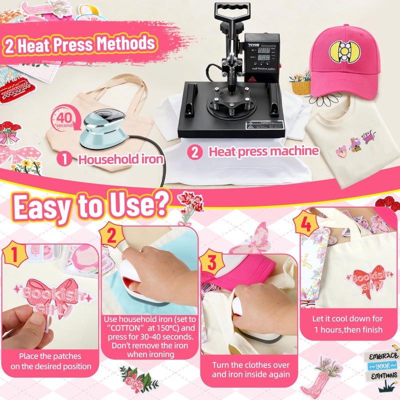 NICEVINYL Girly Iron on Patches for Clothes: 36PCS Flower Butterfly Embroidery Patch Applique for Backpacks Jackets Bags Hats - Aesthetic Decorative Repair Patches for DIY Crafts - Image 3
