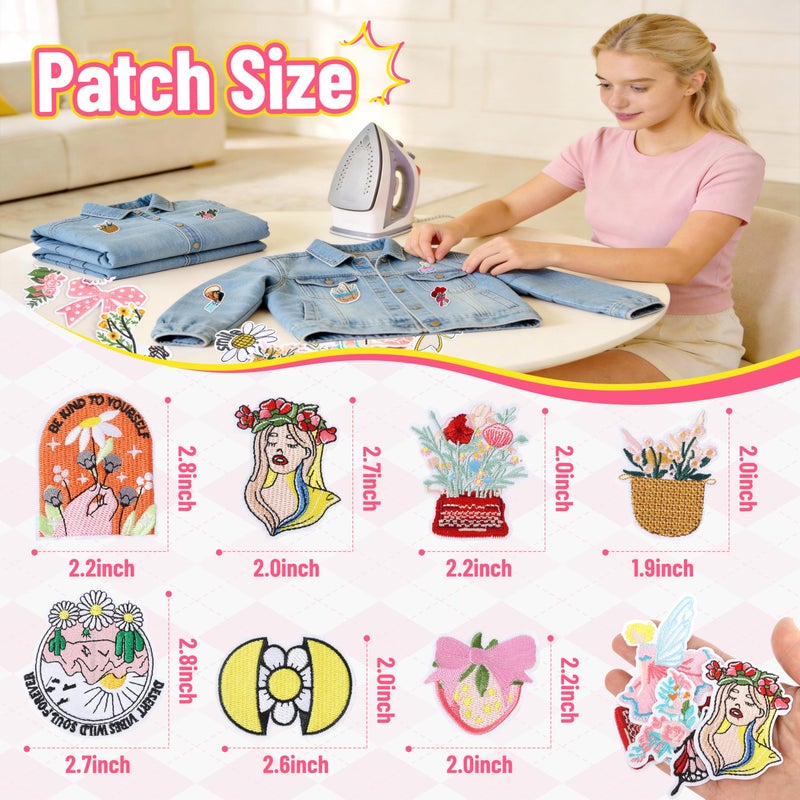 NICEVINYL Girly Iron on Patches for Clothes: 36PCS Flower Butterfly Embroidery Patch Applique for Backpacks Jackets Bags Hats - Aesthetic Decorative Repair Patches for DIY Crafts - Image 2