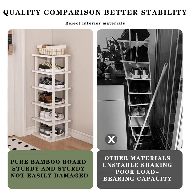 SAN HE 7-Tier Modern Bamboo Shoe Rack - Vertical, Slim, Space-Saving Shoe Organizer for Small Spaces, Closet, Entryway, Corner, Garage, Bedroom - Image 3