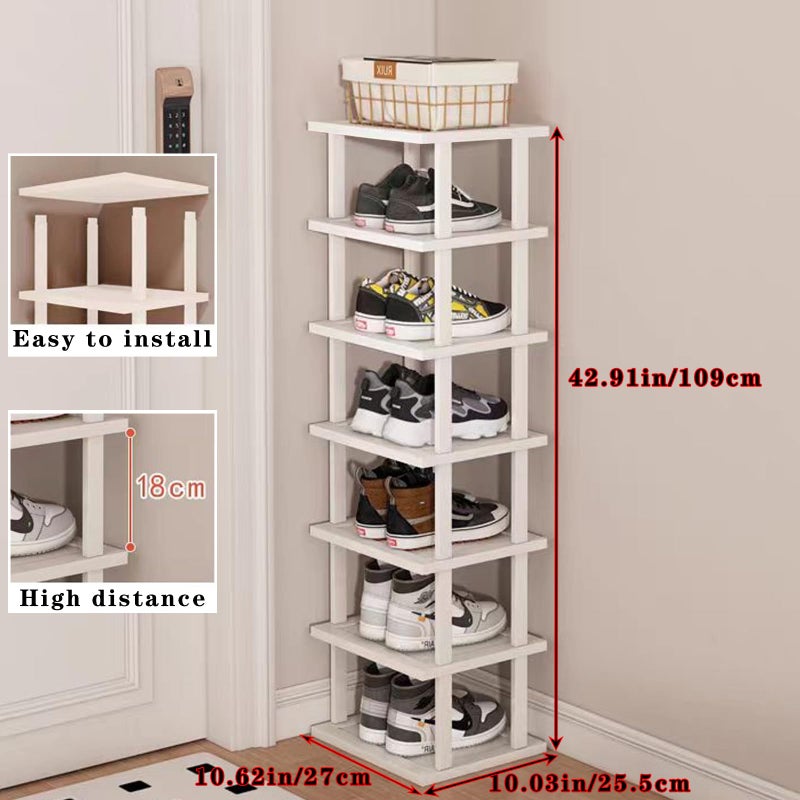 SAN HE 7-Tier Modern Bamboo Shoe Rack - Vertical, Slim, Space-Saving Shoe Organizer for Small Spaces, Closet, Entryway, Corner, Garage, Bedroom - Image 2