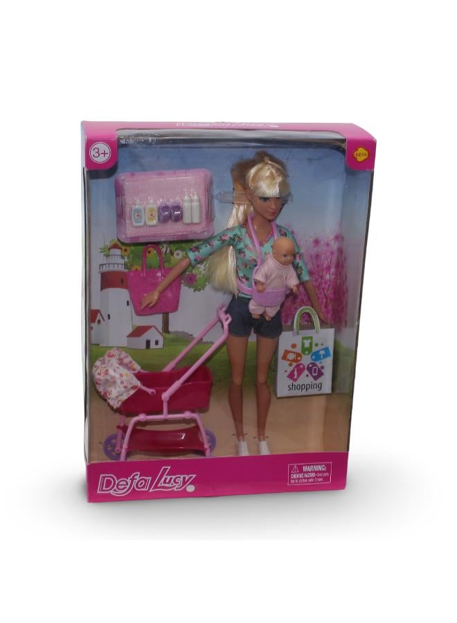Defa Lucy "Young Mother" Doll Set – 2 Dolls with Stroller & Accessories - Image 1