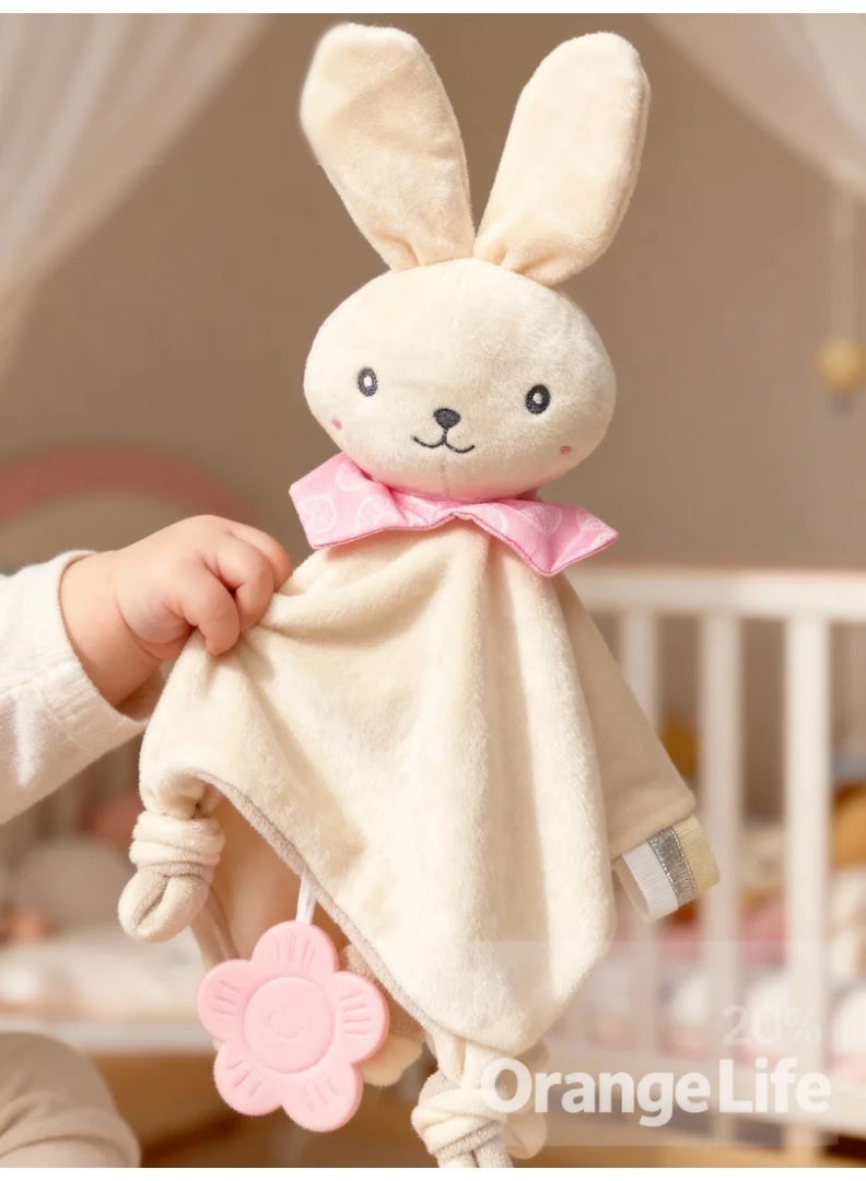 Orange Life Baby Bunny Plush Comforter with Silicone Teether, Soft Washable Security Blanket and Sensory Soothing Toy for Infants 3 Months+, Beige and Pink - Image 3