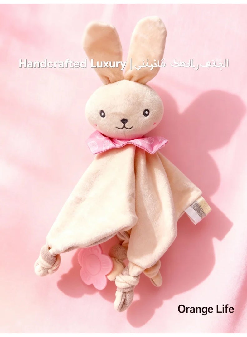 Orange Life Baby Bunny Plush Comforter with Silicone Teether, Soft Washable Security Blanket and Sensory Soothing Toy for Infants 3 Months+, Beige and Pink - Image 5