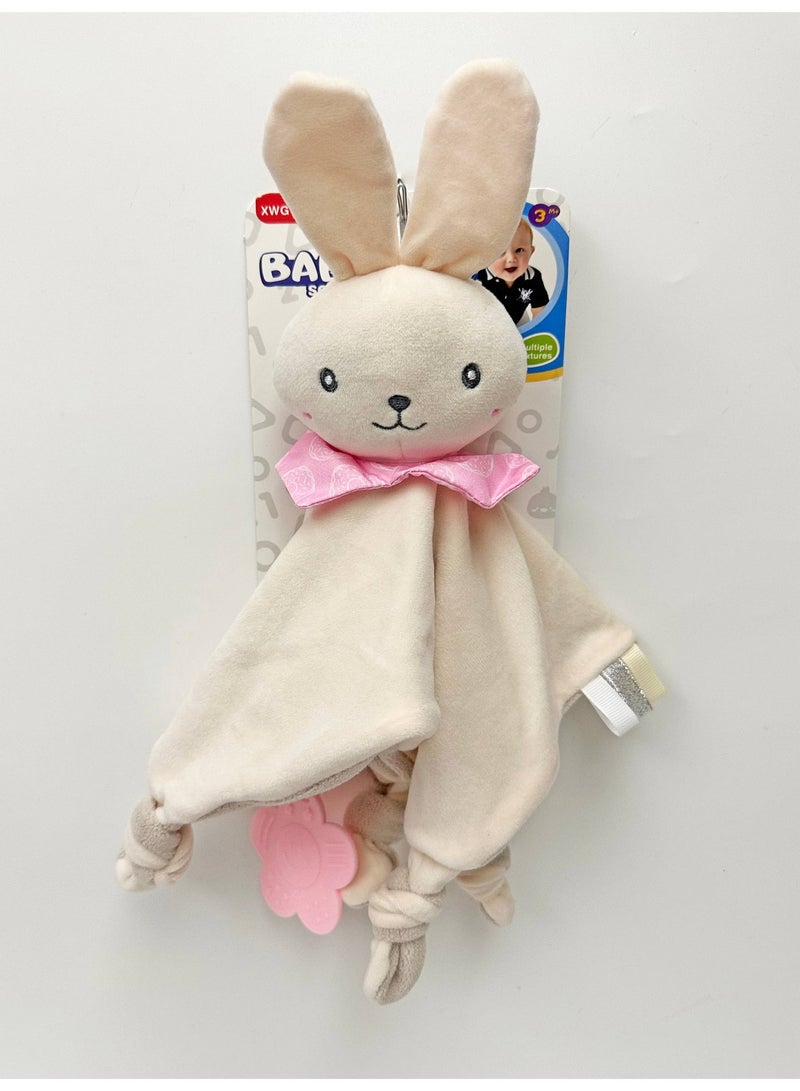 Orange Life Baby Bunny Plush Comforter with Silicone Teether, Soft Washable Security Blanket and Sensory Soothing Toy for Infants 3 Months+, Beige and Pink - Image 4