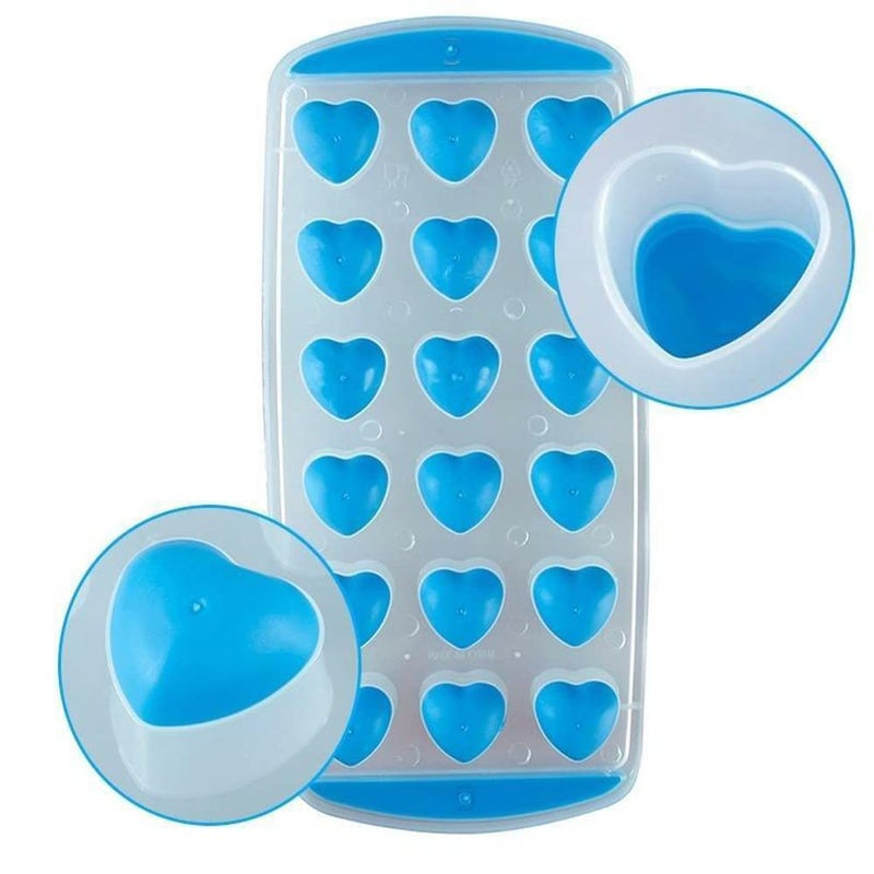 Kriva Heart Silicon Ice Cube Tray with Spill-Resistance Removable Lid | Easy Release Stackable 18 Cavity DIY Iceberg Mold with Spill Resistant for Gelatine |Chocolate|Baking|Candy (Multi-Color-2pcs) - Image 5