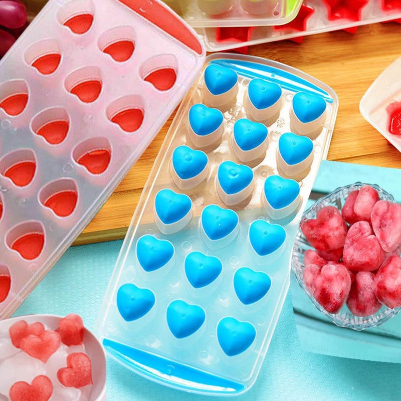 Kriva Heart Silicon Ice Cube Tray with Spill-Resistance Removable Lid | Easy Release Stackable 18 Cavity DIY Iceberg Mold with Spill Resistant for Gelatine |Chocolate|Baking|Candy (Multi-Color-2pcs) - Image 2