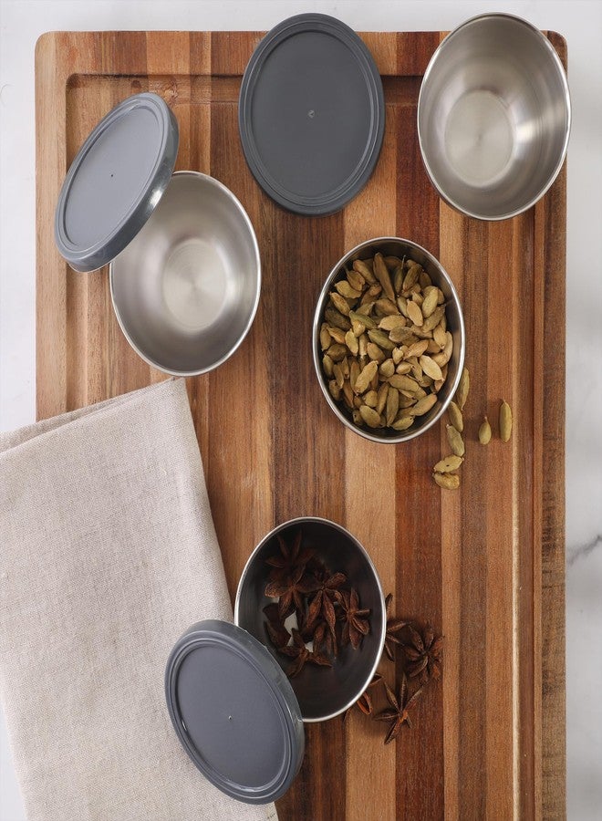 Oster Kempsville 4-Piece Stainless Steel Mini Bowls with Gray Lids - 3 Inch Prep and Storage Containers, Snack and Dipping Bowls - Image 5