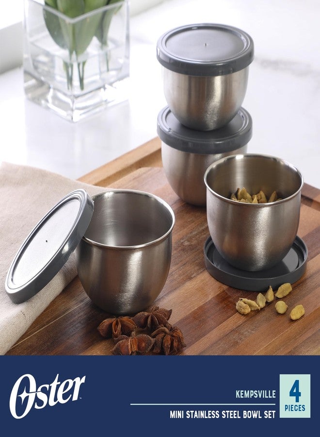 Oster Kempsville 4-Piece Stainless Steel Mini Bowls with Gray Lids - 3 Inch Prep and Storage Containers, Snack and Dipping Bowls - Image 2