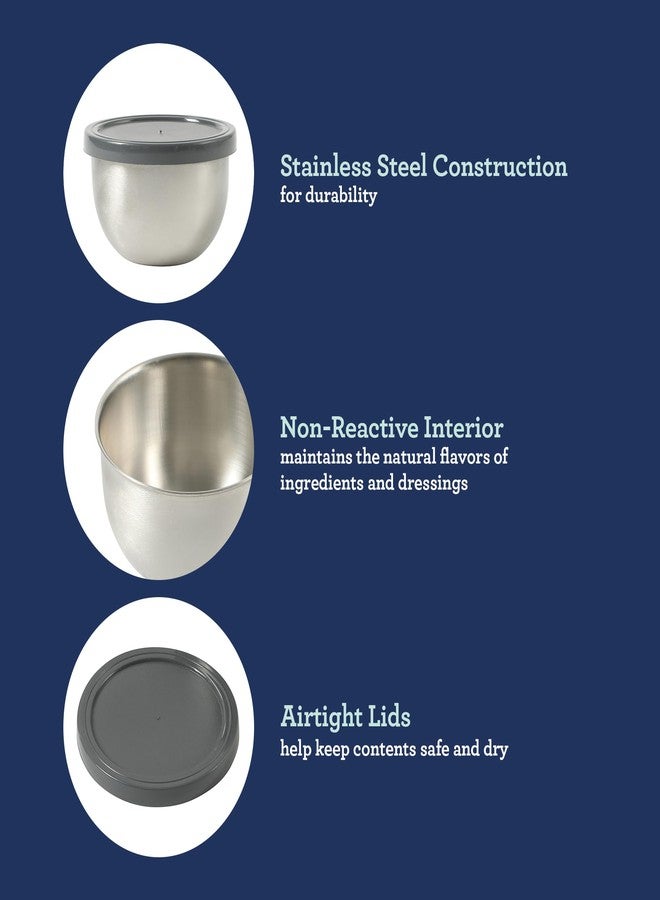 Oster Kempsville 4-Piece Stainless Steel Mini Bowls with Gray Lids - 3 Inch Prep and Storage Containers, Snack and Dipping Bowls - Image 4