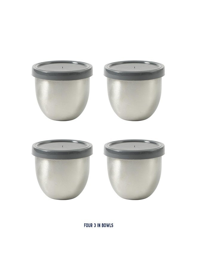 Oster Kempsville 4-Piece Stainless Steel Mini Bowls with Gray Lids - 3 Inch Prep and Storage Containers, Snack and Dipping Bowls - Image 3