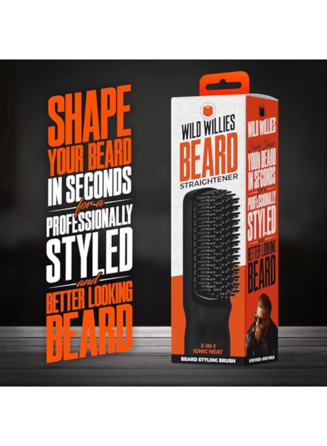 Wild Willies Beard Grooming Kit Beard Straightener for Men PROGRO Fortified with Biotin Caffeine for Hair Growth Wash Hydration Ionic 2in1 Heated Comb Brush Made in USA - Image 3