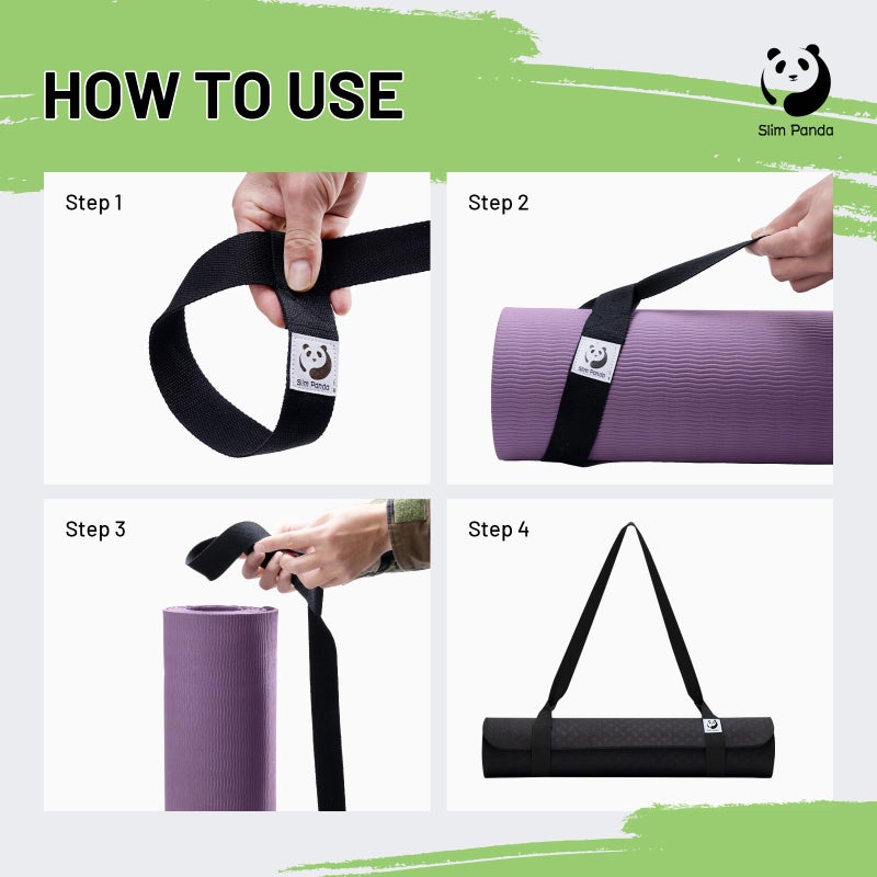 Slim Panda أحزمة يوغا سليم باندا لحمل سجادة اليوغا، حاملة سجادة يوغا قابلة للتعديل، حزام سجادة يوغا (سجادة اليوغا غير مشمولة) (أسود) - Image 4